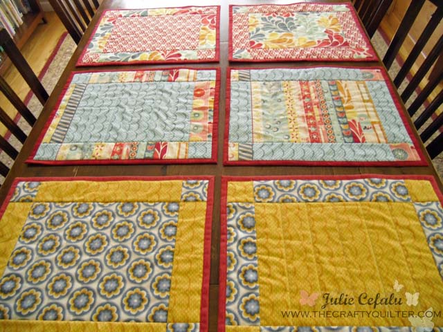 Quick and Easy Placemat Tutorial by Julie Cefalu @ The Crafty Quilter. A great way to make placemats using just 6 fat quarters!