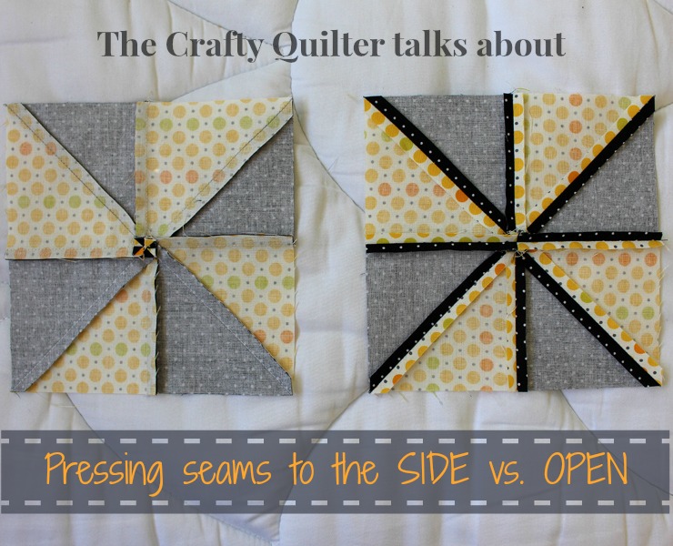 Pressing seams open vs. to the side is a hot topic for quilters.  The Crafty Quilter gives you pros and cons of each!
