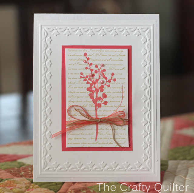 How to dry emboss cardstock @ The Crafty Quilter.  Botanical card made by Julie Cefalu