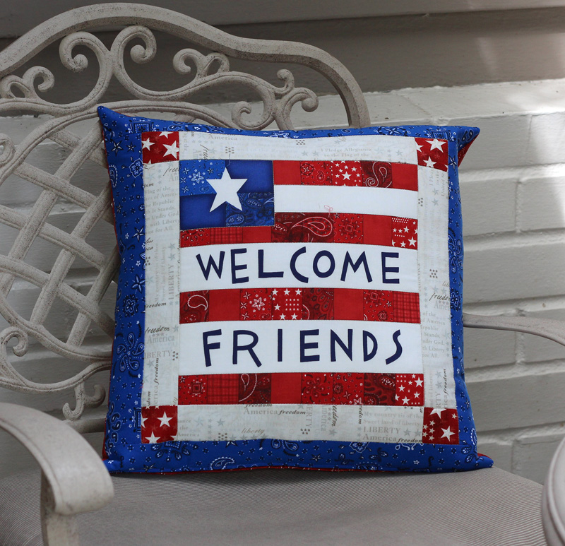 Welcome friends pillow by Julie Cefalu @The Crafty Quilter