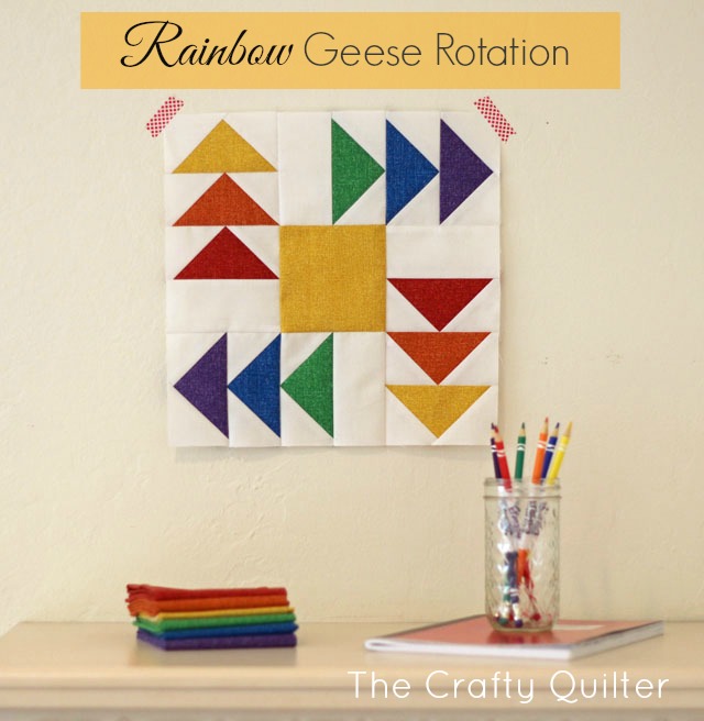 Rainbow Geese Rotation block by Julie Cefalu @ The Crafty Quilter for Benartex.
