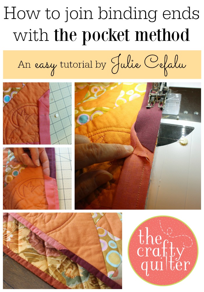 How to join binding ends with the pocket method and how to make a perfectly mitered corner at The Crafty Quilter.