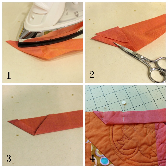 How to join binding ends with the pocket method and how to make a perfectly mitered corner at The Crafty Quilter.