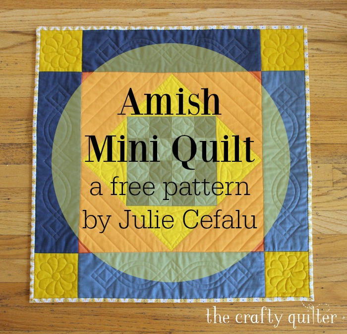 Amish Mini Quilt, a free pattern by Julie Cefalu @ The Crafty Quilter. Includes an option to add applique suitable for the holidays and it's mini charm pack friendly!