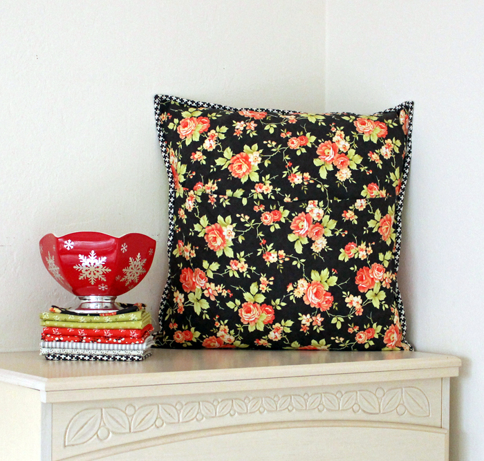 Ho Ho Farmhouse Pillow Tutorial at The Crafty Quilter. 18" square pillow is a perfect addition to your holiday decor.
