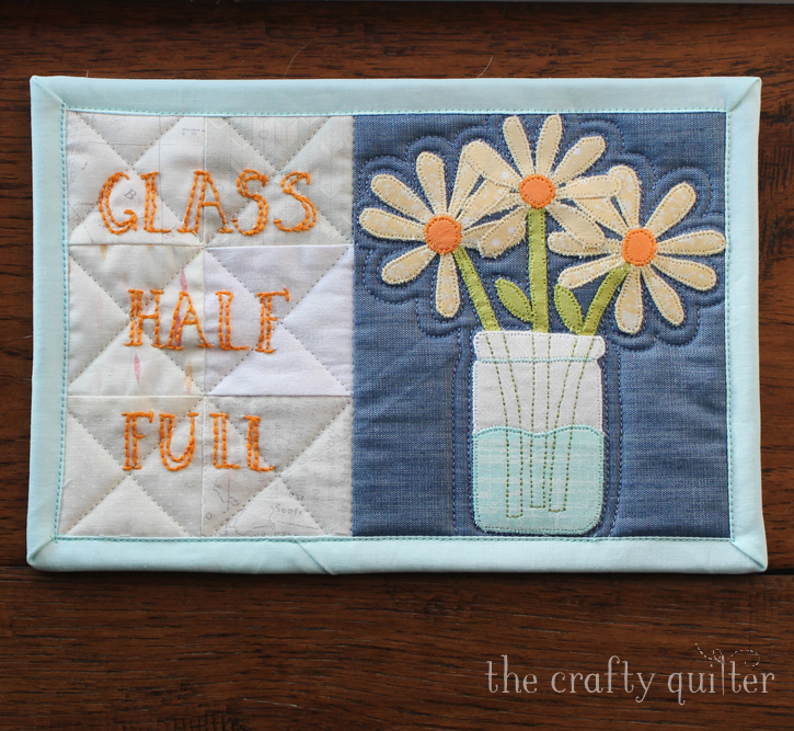 Friday Finish:  Glass Half Full Mug Rug by Julie Cefalu, free tutorial @ The Crafty Quilter