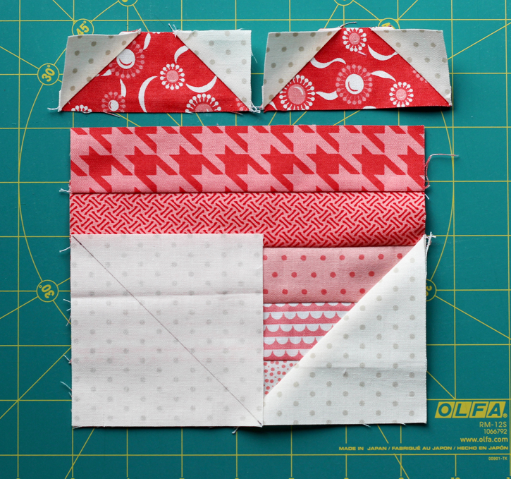 Ombre Heart Quilt Block tutorial by Julie Cefalu @ The Crafty Quilter.  Use up your stash and make 6 1/2" heart blocks very easily!