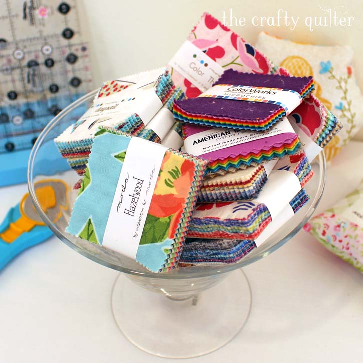 Mini Charm Pack Ideas to use up those pre-cut 2 1/2" squares - from Julie @ The Crafty Quilter
