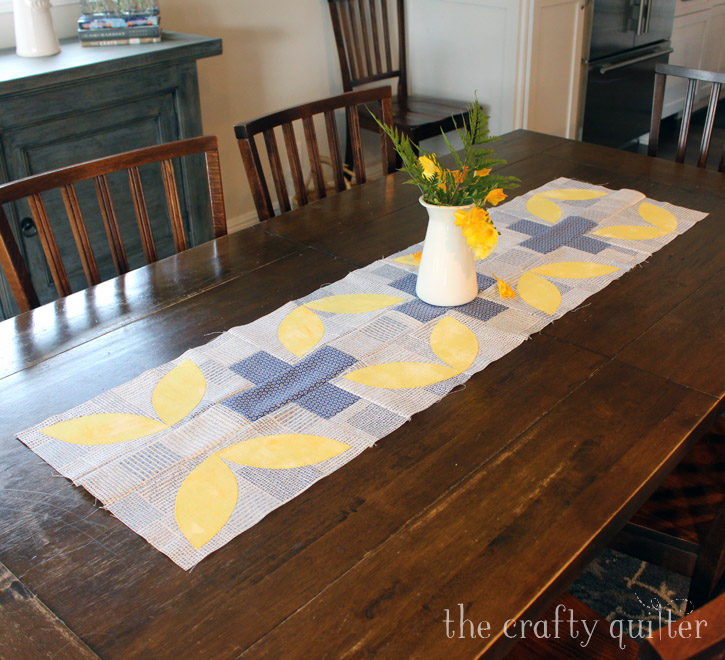 Modern Plus Signs Quilt Book Hop, table runner made by Julie Cefalu. Pattern is Petals Plus by Cheryl Brickey and Paige Alexander from their book, Modern Plus Signs