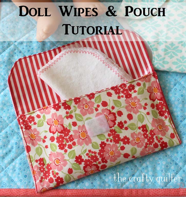 This doll wipes and pouch tutorial is easy to make and uses iron-on vinyl to make a waterproof pouch for baby doll wipes.  Full tutorial @ The Crafty Quilter.