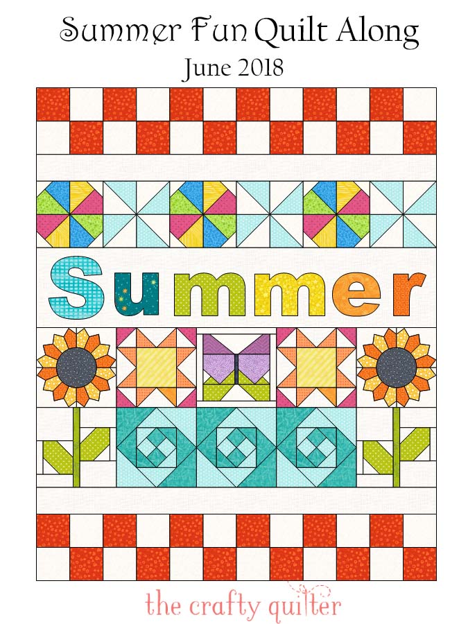 Summer Fun Quilt Along starts June 1, 2018 at The Crafty Quilter. This juicy quilt measures 30" x 33" and will brighten your room for the summer!