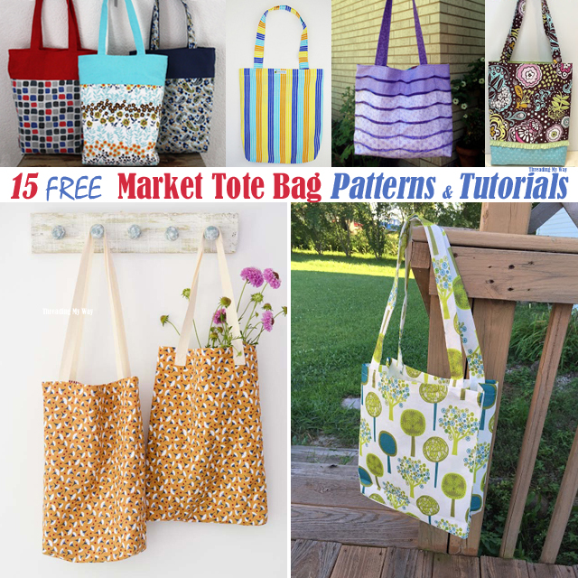 15 Free Market Tote Bag Patterns & Tutorials @ Threading My Way