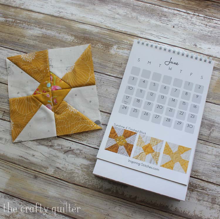 June WIP's include a Golden Sunshine block from the Heartland Heritage BOM. Made by Julie Cefalu @ Th Crafty Quilter