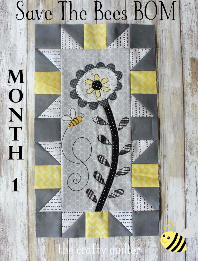 Save The Bees block of the month designed by Jacquelynne Steves. Month 1 block made by Julie Cefalu @ The Crafty Quilter