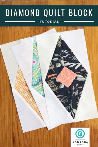 Diamond Quilt Block Tutorial by Bonjour Quilts; featured on Sew Thankful Sunday @ The Crafty Quilter