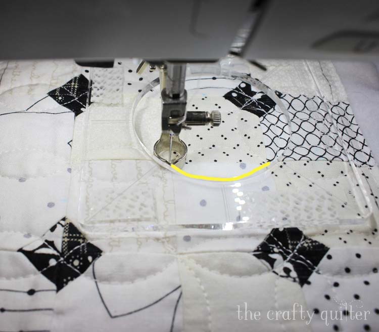 Free Motion quilting using a ruler foot and ruler @ The Crafty Quilter
