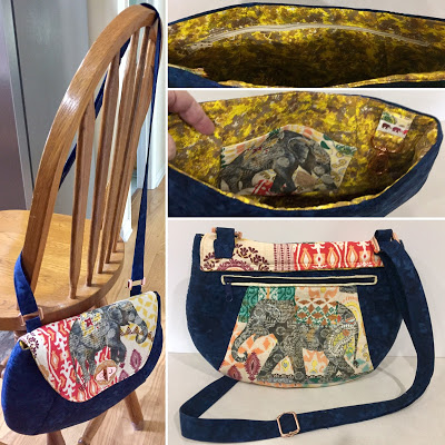 May UFO & WIP challenge winner @ The Crafty Quilter is Kathi C.  She made this beautiful Oriole Bag with an Elephant theme.