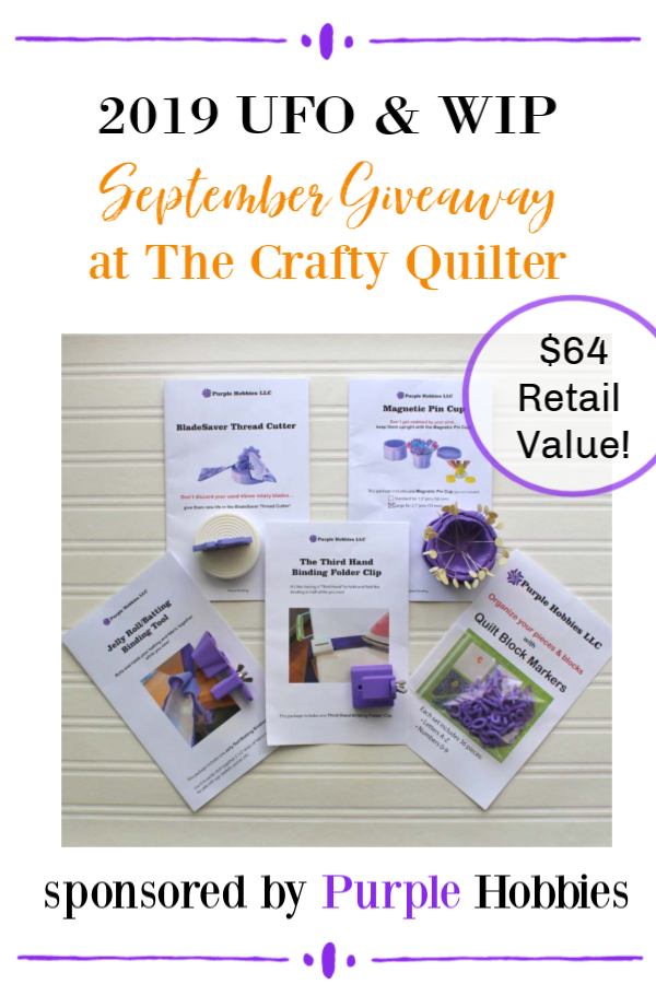 September giveaway @ The Crafty Quilter is sponsored by Purple Hobbies.