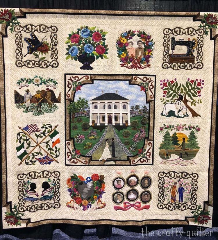 Family Reunion by Barbara McCraw won Best of World at PIQF 2019.  Photo by Julie Cefalu at The Crafty Quilter.