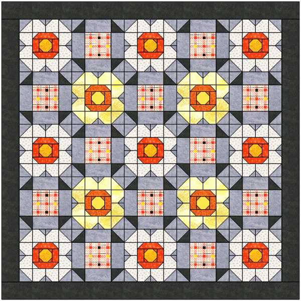 Quilt designed in EQ8 by Julie Cefalu using her Blossom Quilt Block tutorial.