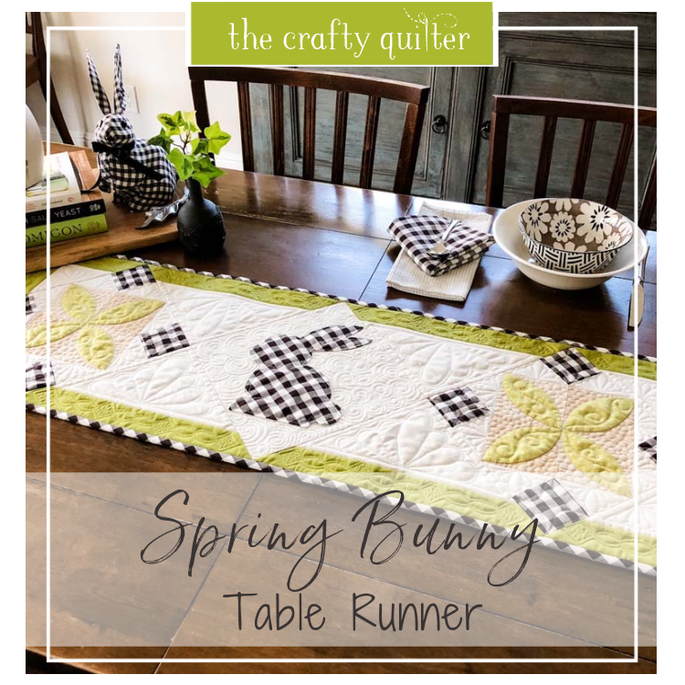 This Spring Bunny Table Runner tutorial is a quick and easy project from Julie @ The Crafty Quilter.  Simple applique and two pieced blocks make this a cute table runner for Spring and Easter!