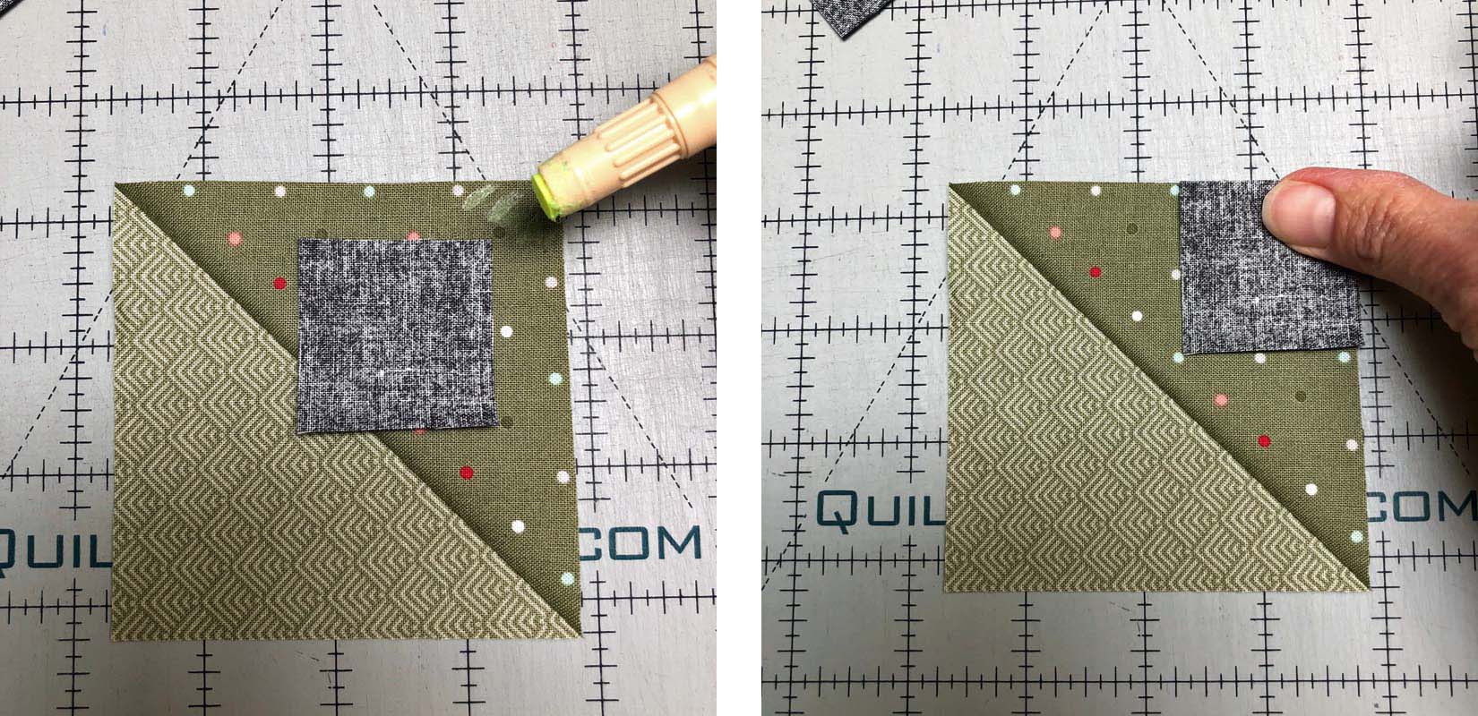 Stitch and flip tip number 1 - use a glue stick instead of pins to hold squares in place.