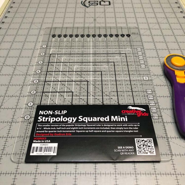 Stripology Squared Mini Ruler product review by Julie Cefalu @ The Crafty Quilter.  I have mostly great things to say about this ruler.