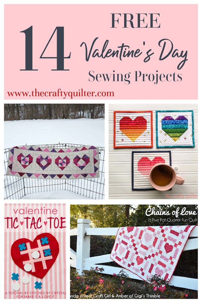 Check out these 14 FREE Valentine's Day Sewing Projects compiled by The Crafty Quilter