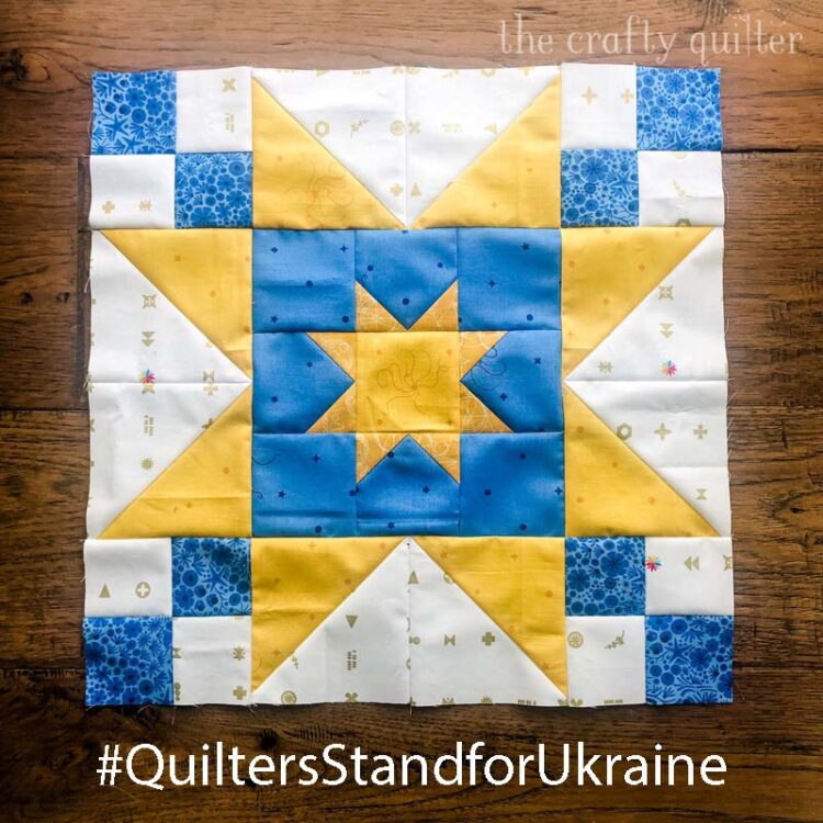 Quilters support Ukraine in many ways.  Make this quilt block, Quilter's Stand for Ukraine, by Pat Sloan to show your support and donate to UNICEF if you can.