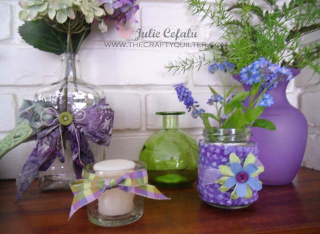 Spring Mantel with Fabric Covered Jars