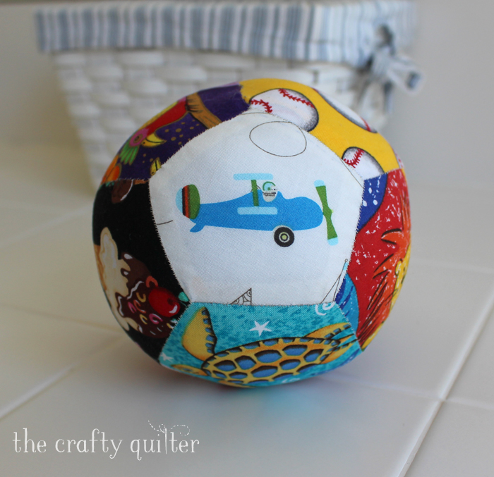 Patchwork Play Ball made by Julie Cefalu using English paper piecing with pentagons