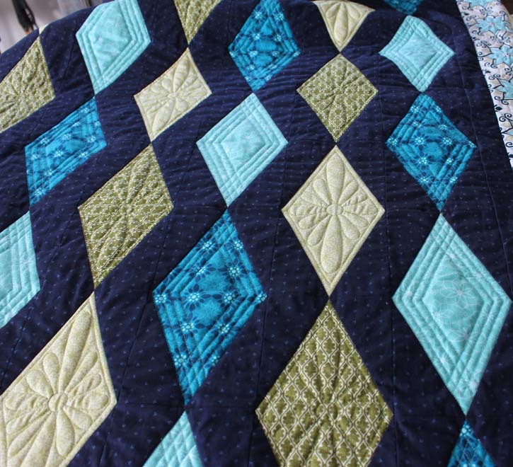 Diamond Twilight Quilt made and designed by Julie Cefalu of The Crafty Quilter.  Pattern coming soon.
Fabric is from the 2018 Gloaming collection by Shelley Cavanna for Contempo Fabrics