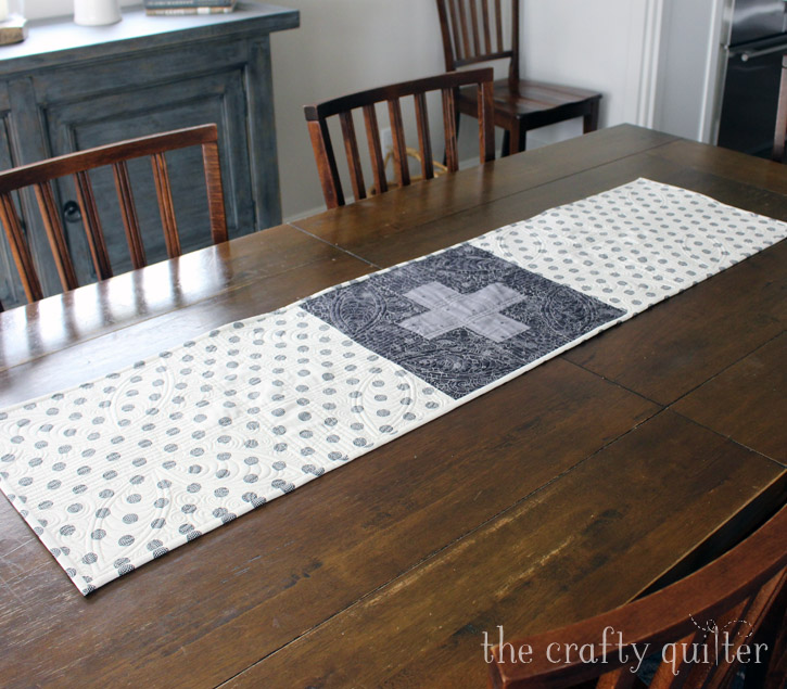 Modern Plus Signs Quilt Book Hop, table runner made by Julie Cefalu. Pattern is Petals Plus by Cheryl Brickey and Paige Alexander from their book, Modern Plus Signs