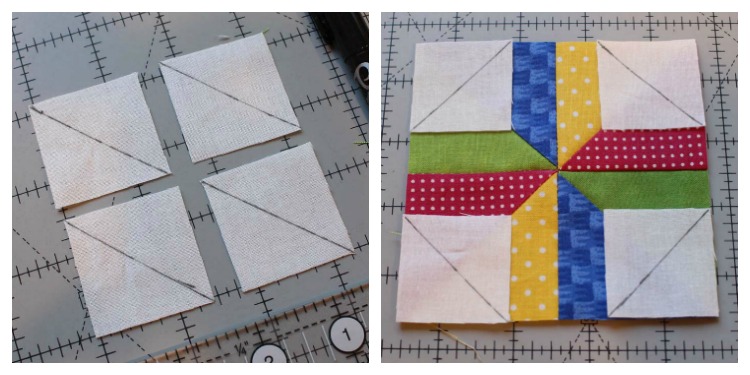 Summer Fun Quilt Along @ The Crafty Quilter features a bright and happy wall hanging that measures 30" x 32". Week 2 instructions include the pinwheel blocks and beach ball blocks.