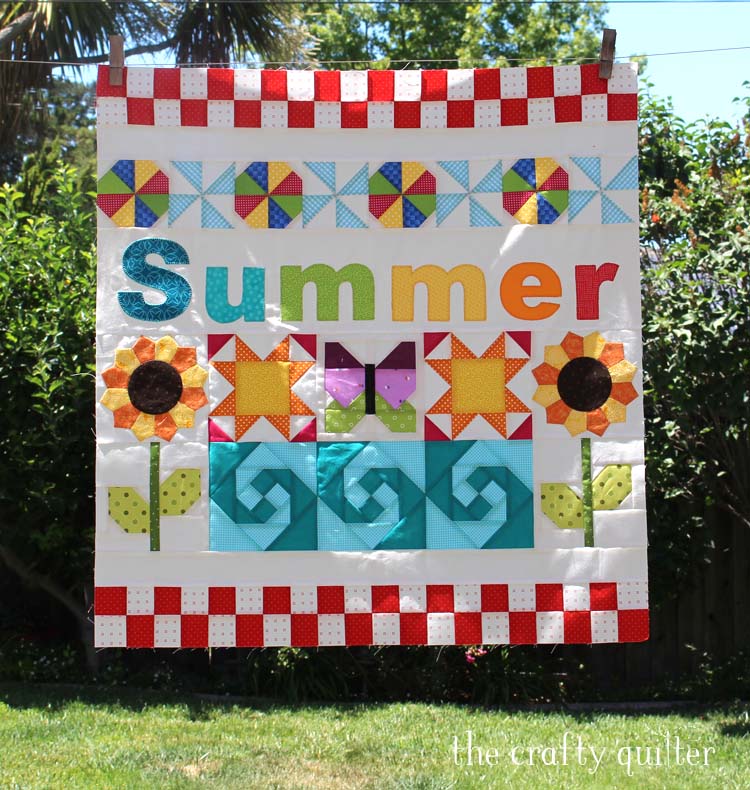 The Summer Fun Quilt Along @ The Crafty Quilter creates a bright and happy wall hanging that measures 30" x 32". Week 5 instructions include the SUMMER applique section and finishing instructions.