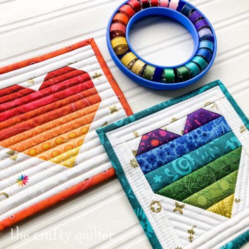 Ombre Heart Coasters use parallel lines for straight line quilting