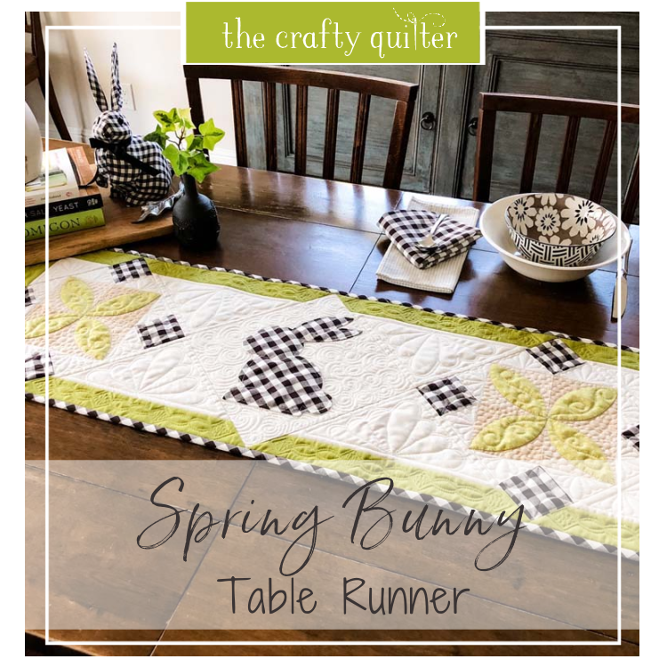 "Spring Bunny Table Runner" is a Free Easter Table Top Quilted Pattern designed by Julie Cefalu from the The Crafty Quilter!