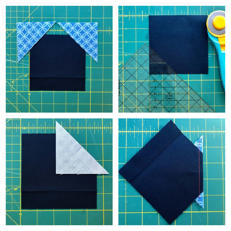 Steps on how to use the Corner Pop Ruler @ The Crafty Quilter.