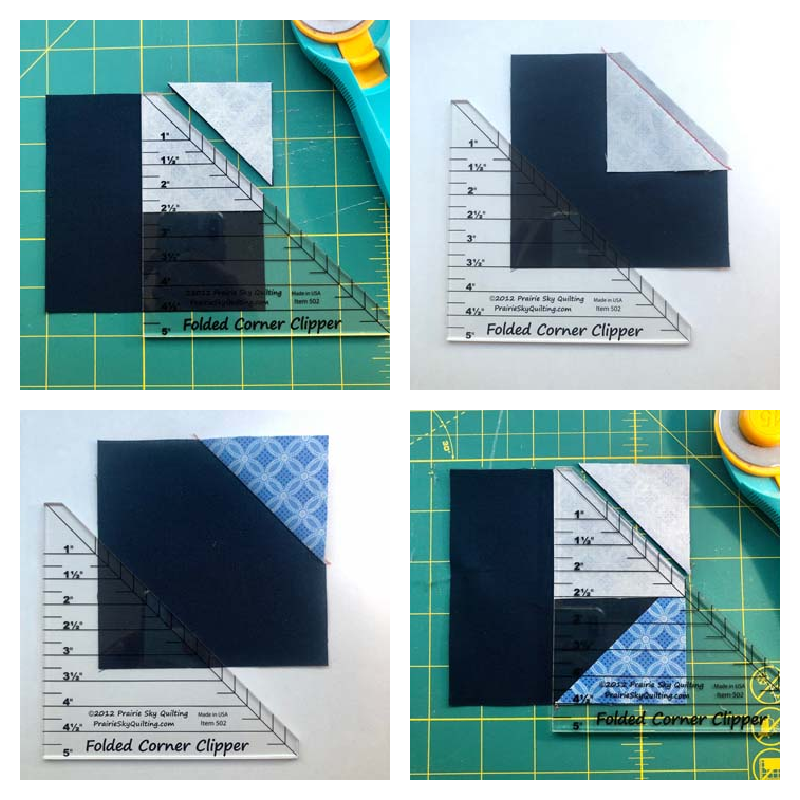 Steps of how to use the Folded Corner Clipper by Julie Cefalu @ The Crafty Quilter.