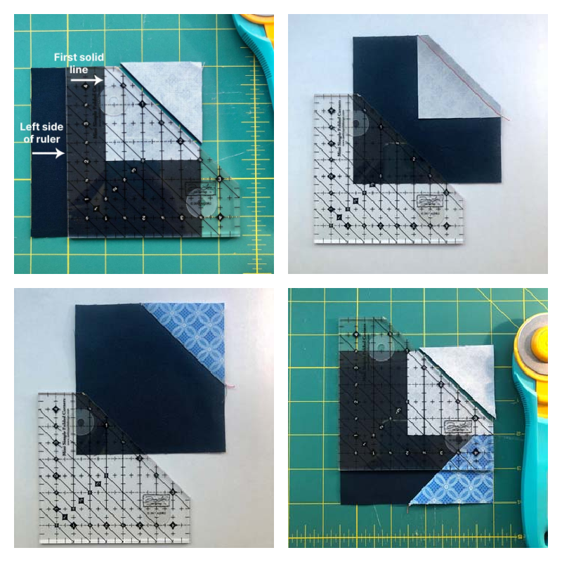 Steps for how to use the Simple Folded Corners Ruler @ The Crafty Quilter.