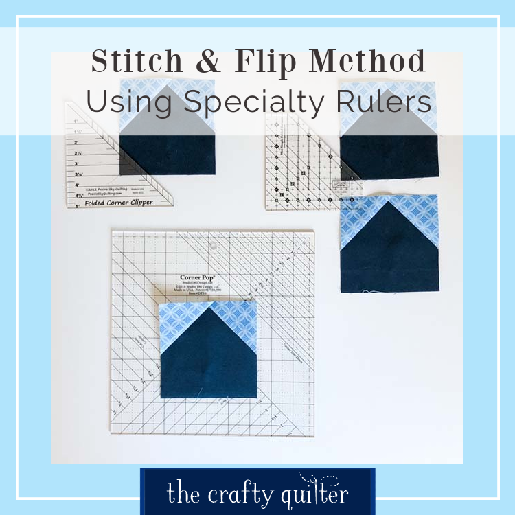 A look at three specialty rulers for the stitch and flip method @ The Crafty Quilter.  Julie gives the pros and cons of each and basic steps on how to use them.