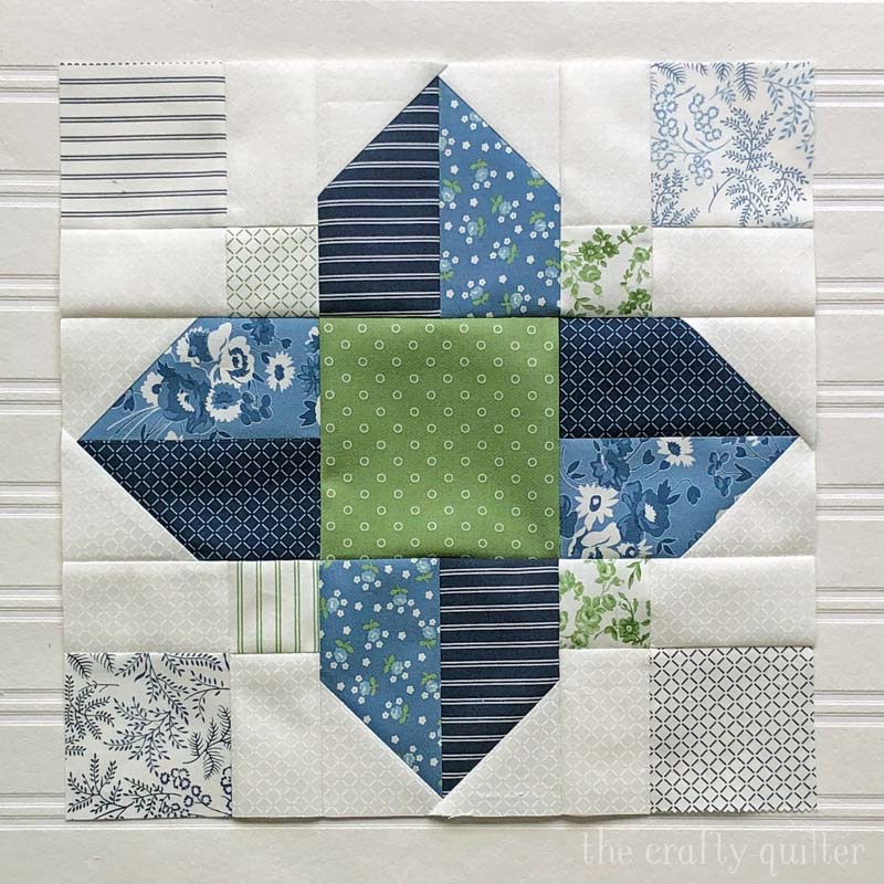Vinca Quilt Block Tutorial @ The Crafty Quilter.  This is a 12" finished quilt block and easy to make!