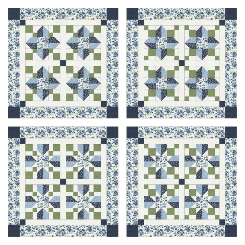Four variations of the Vinca Quilt Block made unique quilts!