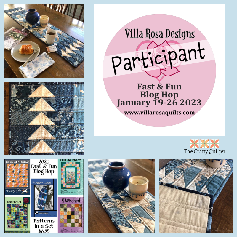 Fast & Fun Blog Hop hosted by Villa Rosa Designs. My stop on the hop features the Snow Goose pattern card. Table runner made by Julie @ The Crafty Quilter.