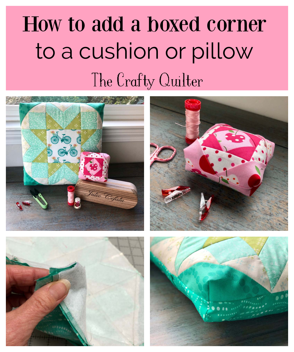 This tutorial shows you how to box the corners of a cushion or pillow.  The corner cut-out method is really easy and it works for pouches and bags, too.