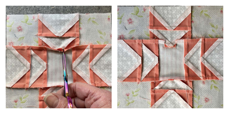 Pressing tips for bulky seams include clipping into the seam allowance. See how to press bulky seams flat @ The Crafty Quilter.