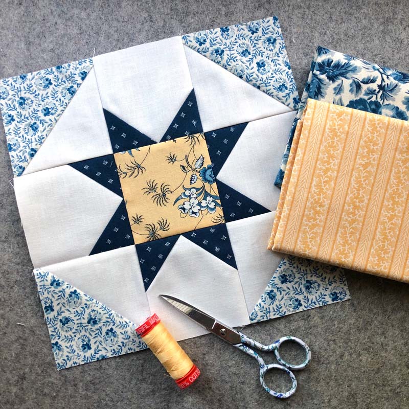 Quilt block made by Julie Cefalu @ The Crafty Quilter using Amelia's Blues by Betsy Chutchian for Moda Fabrics