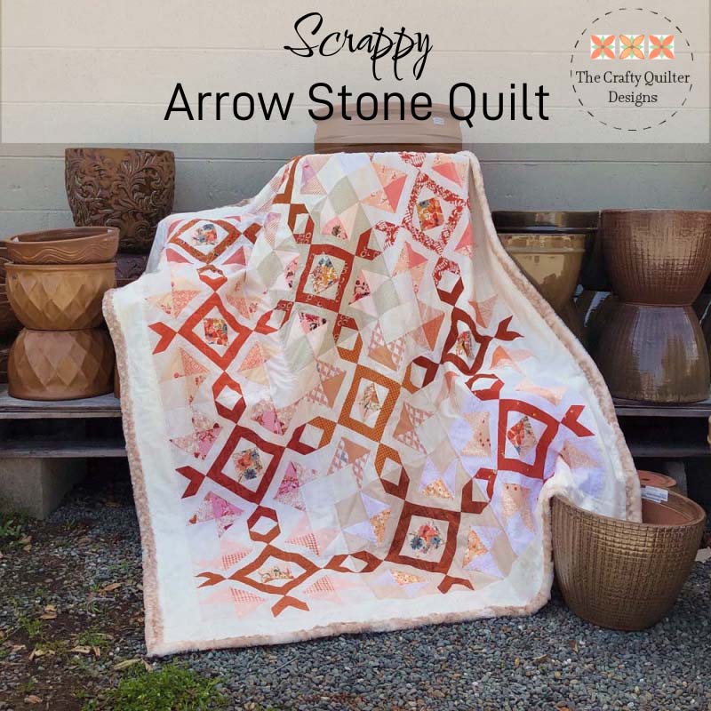 My Scrappy Arrow Stone Quilt got to join me at the local garden center for some photos.  Pattern by The Crafty Quilter Designs, available on Etsy.