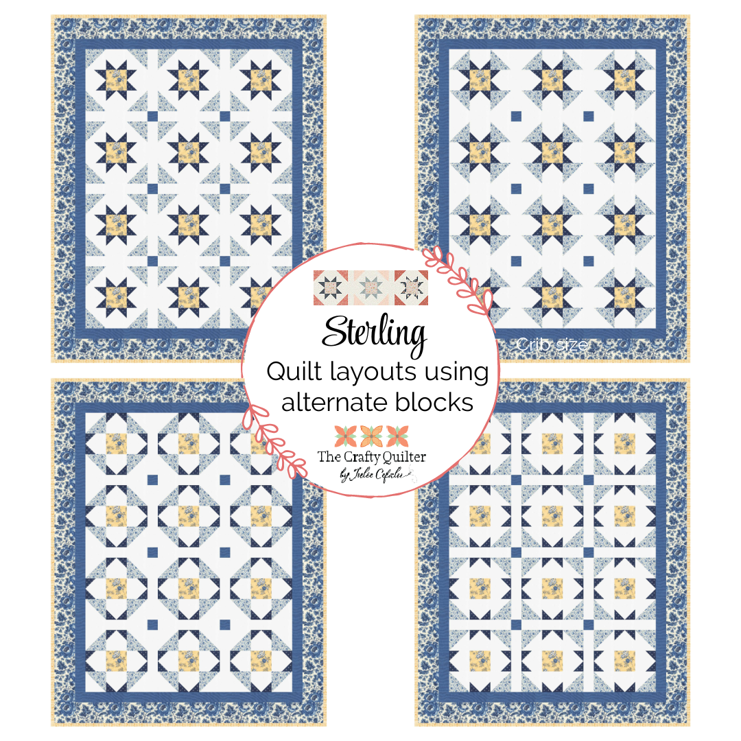 BONUS instructions included in the Sterling Quilt Pattern! You can easily rotate the block units to create four different blocks and quilts!  Pattern by Julie Cefalu @ The Crafty Quilter