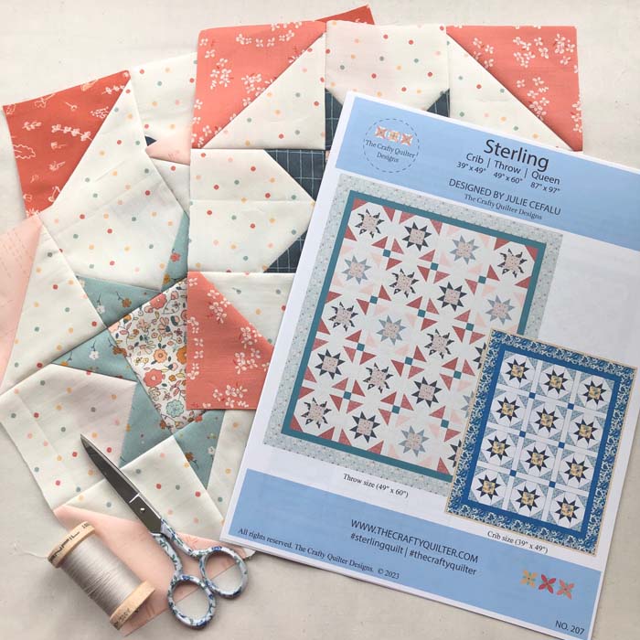 The Sterling Quilt pattern is available at my Etsy Shop - CraftyQuilterDesigns. Includes three quilt sizes and detailed instructions.